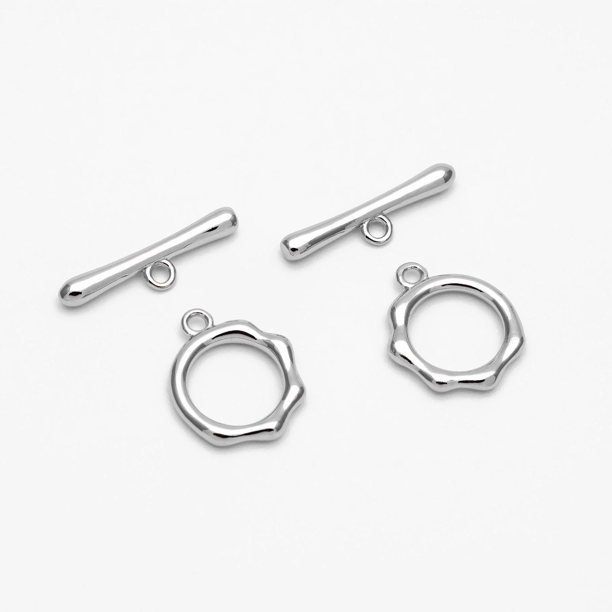 10 sets Gold/ Silver Round Toggle Clasp, Real Gold/ Rhodium plated Brass, Easy Close Clasp (#GB-1543-A)